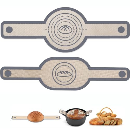 QIREDA Silicone Bread Sling for Dutch Oven, 2 PCS Non-Stick & Easy Clean Reusable Silicone Bread Baking Mat with Long Handles, Easy to Transfer Sourdough Bread, Grey, Q-SMAT1-G