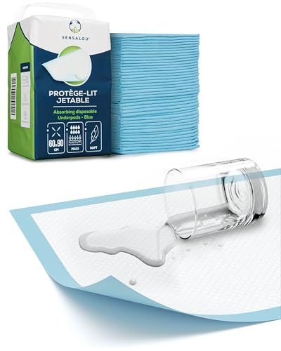 Sensalou Empapadores Incontinencia 60x90 cm – 50 Unidades – Protectores de Cama Desechables Impermeables y Absorbentes para Bebés, Mayores, Mascotas, Higiene, Hospital, Cambio, Cuidado Diario, Salud