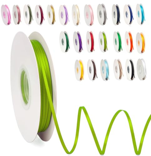 Satinband Leuchtendes Grün 3mm,91m Satinbänder Schleifenband Dekoband Doppelseitig Geschenkband Geschenkverpackung Bänder zum Luftballons Blume Handgefertigt Wide Satin Ribbon 0.3CM for Wedding Car