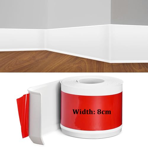 Battiscopa in PVC, Battiscopa Bianco 8 cm x 10 metri, Battiscopa Adesivo Binario di Transizione del Gap nel Muro, Battiscopa Decorativi, Battiscopa PVC per Cucina, Bagno, Soggiorno