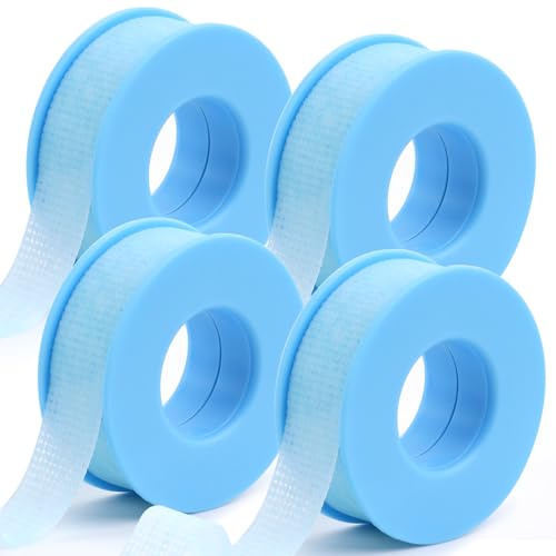 Obeyalash 4 Rollos Cinta de Pestañas Azul para Extensión de Pestañas, Cinta de Gel Impermeable Transpirable para Parche de Pestañas Postizas, Herramienta de Maquillaje 1,25cm x 14,4m