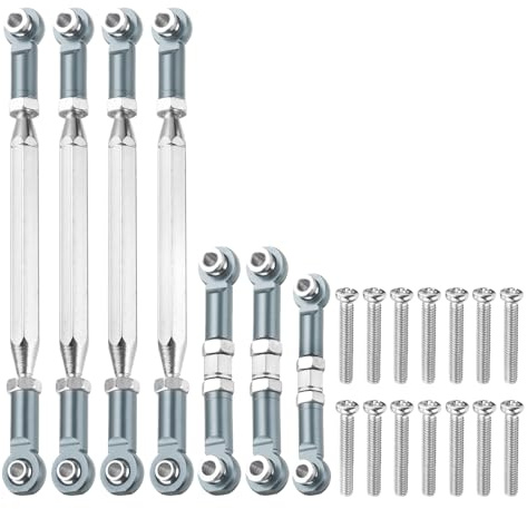 sourcing map Adjustable Turnbuckles Camber Link Linkages Aluminum Alloy Upgrade Parts RC Car Steering Pull Rod Servo Linkages Tie Rod for 14401 1/14 RC Car Crawler,Titanium Grey