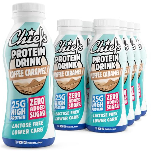 Chiefs® Milk Protein Drink con 25g di proteine e BCAA • Shake ad alto contenuto proteico a basso contenuto di carboidrati • Senza lattosio e senza zuccheri aggiunti • 8 x 330ml (Coffee County)