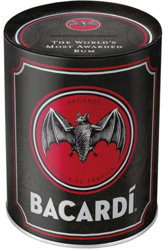 Nostalgic-Art Retro Spardose, 1 l, Bacardi – Logo Black – Geschenk-Idee als Bar-Zubehör, Original Lizenzprodukt (OLP), Sparschwein aus Metall, Vintage Blech-Sparbüchse