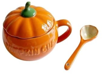 YUEMOL kürbis topf 300/450 ml Halloween-Kürbis-Keramikschüssel mit Deckel, Kürbissuppenschüssel, Herbst-Serviergeschirr for Thanksgiving-Halloween-Kürbis-Party(500ml)