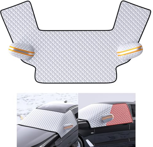 icykale 1 PC Car Ice and Snow Front Windshield Cover, Waterproof Antifreeze Non-Stick Car Cover, Wear-Resistant and Durable Three-Window with Earmuffs Snow Shield, Universal for Cars (Silver)