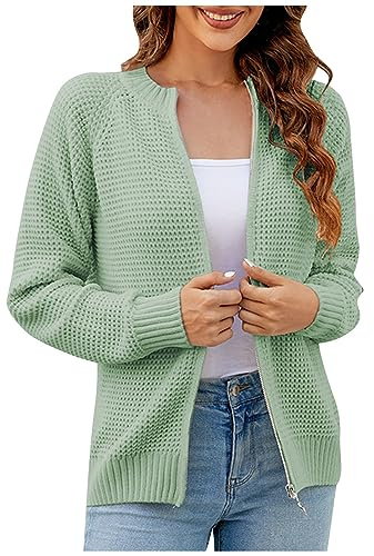 Ansenesna Strickjacke Mit Reissverschluss Damen Grobstrick Dicke Pullover & Strickjacken Für Damen Winter Warme Grobstrickjacke Frauen Elegant Strickmantel Warm Dicker Strick Wintermantel