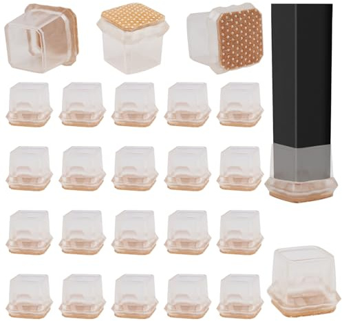 Vookkp 24Pcs Chair Leg Floor Protectors Square Clear Silicone Chair Leg Caps with Felt Pads for Hardwood Floors,Anti-Scratch Reduce Noise(L Fit: 30-38mm)