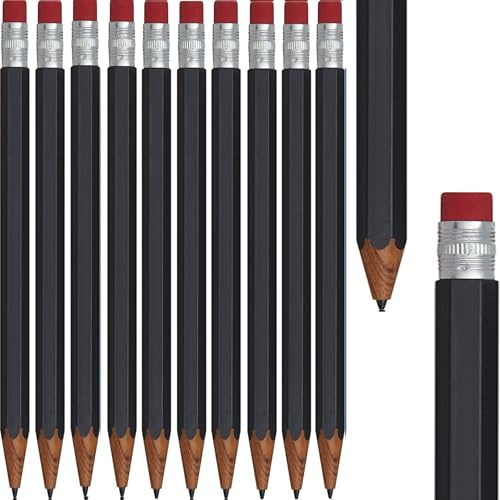 10 Stück Druckbleistifte Bleistifte aus Kunststoff in Holz-Optik mit Radiergummi als Drücker am Schaftende inkl. 1 x 0,7 mm Bleistiftmine Schule Büro Haushalt und Universität in 6 Farben (Schwarz)