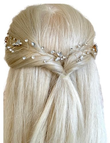 ONDEGO® Braut Haardraht Diadem, 38 cm, Gold mit Strass und Perlen, Haarschmuck für Hochzeit und Festliche Anlässe