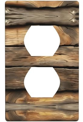 Interruptor de luz decorativo de tablones de madera rústica, placa de pared de salida de receptáculo dúplex, tamaño estándar, policarbonato, brillante
