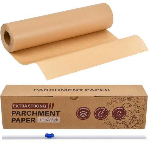TMBMLPP Baking Paper Roll, 30CM x 80M Unbleached Parchment Paper, Greaseproof Paper Roll, Baking Paper Sheets for Oven Non Stick, Parchment Papers Sheets, for Baking Cooking Grilling Meat Pizza -Brown
