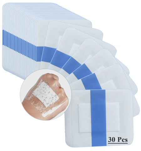 NELLHOMY 30 Piezas Apositos Adhesivos para Heridas,6x7cm Vendaje Adhesivo Impermeable,Tiritas Cicatrizantes para Ducha, Natación y Protección de Heridas