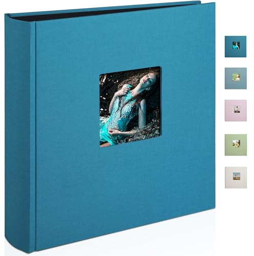 1DOT2 Leinen Fotoalbum, 30x30cm, Pfauenblau | Fotobuch zum Selbstgestalten und Einkleben, 120 Seiten, Säurefreie schwarze Seiten