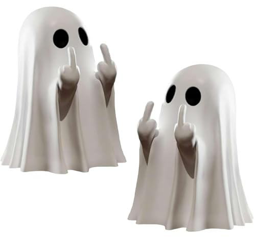 Qylazune 2 Pcs Halloween Middle Finger Ghost Ghost Decorations Spooky Funny Table Ornament for Prank Party, Unique Haunted House Decor, Eye Catching Gift for Teens and Adults Halloween Humor Prop