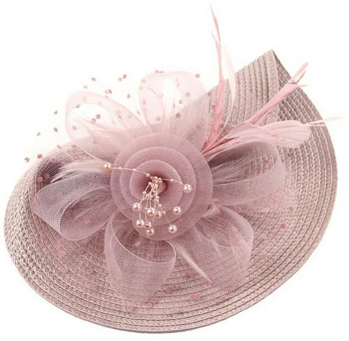 AYNKH Pelo con plumas y sombrero, encantador clip para accesorios, flores de malla, noble y elegante para niñas y mujeres, baile de boda, fiesta de té