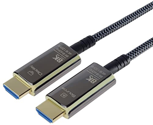 PremiumCord Cavo Ottico In Fibra Ottica Attiva HDMI 2.1 Ad Altissima Velocità 8K, 48 Gbit/s, HDMI 2.1, 3D, EDID, ARC, HDR, Risoluzione 8K@60Hz 4320P, 4K@120Hz, Placcato Oro, Lunghezza 50 m