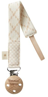 Tommee Tippee Comforter Clip Dummy & Soother Holder 0m+ Cream | Organic Cotton Loop-on Design, Compatible with Any Soother or Dummy, Natural Beech Wood and Stainless Steel Clip