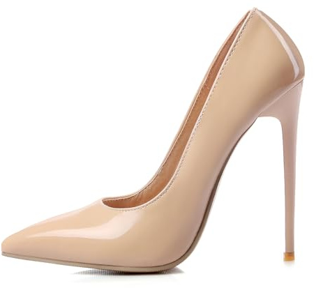 KKdhsfy Dam högklackade pumpar stängd tå spetsig stiletto 4,7 tum klackar klädda bröllopsskor, Beige färg, 46 EU