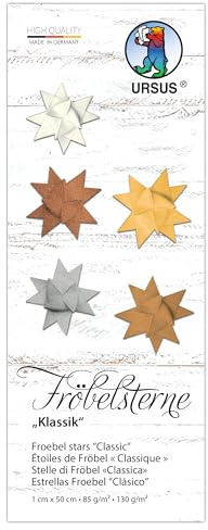 Ursus 3496 00 99 - Stelle di Froebel Classico, 130 g/m² di carta da disegno in argilla, 100 strisce pieghevoli, dimensioni 1 x 50 cm, Ø 4,3 cm, 5 colori, con istruzioni