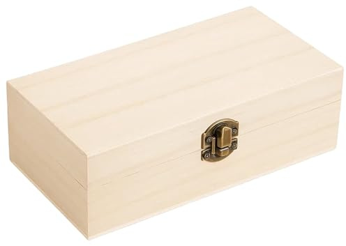 Wooden Box with Hinged Lid, Vintage Style Natural Wood Small Storage, Rustic Wooden Jewelry for Keepsakes, Rings, Memorabilia, Handmade Look Memory for Home Decor