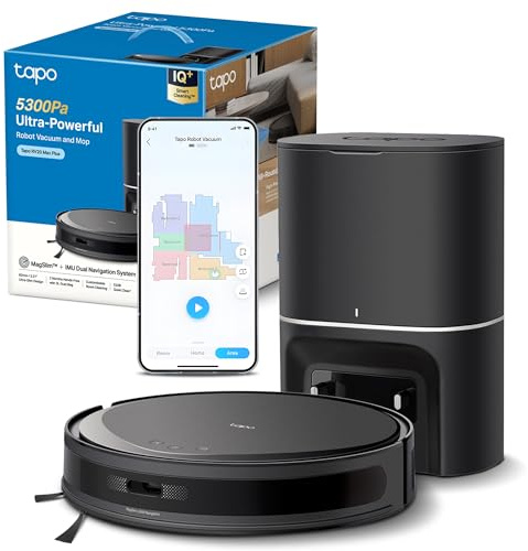 Tapo RV20 Max Plus (Renewed) 5300Pa Suction Robot Vacuum Cleaner with Mop, Ultra-Slim Design, Faster Mapping With MagSlim & LiDAR Navigation Robot Vacuum, Auto-Empty Dock, Voice/Remote Control