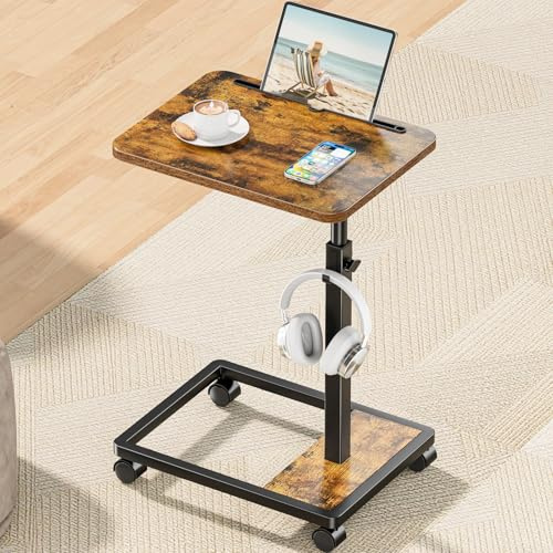 MOFAIN Adjustable TV Tray Table - 360° Rotating C Shaped End Side Table Sofa Couch Bed Table with Wheels for Eating Living Room Laptop