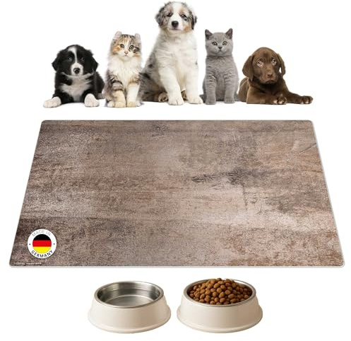 Napfunterlage | Futtermatte für Hunde und Katzen „Stahplatte beige“ aus Premium Vinyl - 60x40 cm – rutschhemmend, abwaschbar, reißfest - Made in Germany