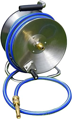 MKAK Waschschlauchtrommel, Wasserschlauchwagen Außenbereich Edelstahl-Schlauchwagen Garten-Wasserrohr-Aufbewahrungsregal Bewässerungswerkzeuge(Blue,Hose Cart+5m Pipe)