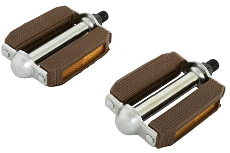 OG Lowrider Classic Beach Cruiser Block PVC Metal Bike Pedals | 1/2 & 9/16 Crank Compatible | 5 Diff Colors| Durable Retro Block Style Pedals (Chrome/Brown, 1/2)