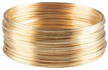 rongweiwang Smyckestråd som minnespärltråd med 50 öglor för att göra halsband och armband för unika hantverksprojekt, minnesörhängen i stål, gör-det-själv-hantverk, manschettarmband, Ljus guld