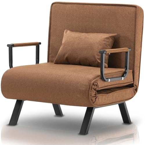 BAKAJI Poltrona Divano Letto Singolo Reclinabile 3 in 1, Sedia Convertibile in Chaise Lounge con Seduta Imbottita Morbida ed Ergonomica, Copertura Sfoderabile e Tessuto Traspirante (Marrone)