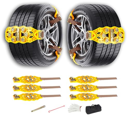 Schneeketten für Hyundai ix20, Reifenketten VerschleißFest Mit Stahlnaegel Inklusive Handschuhe Und Tasche FüR Winterreifen FüR Eis Matsch Und Sand,B-Yellow-6pcs