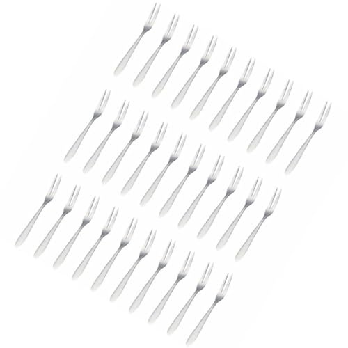 Toyvian Tenedores para Aperitivos y Postres de Acero Inoxidable 30 Piezas Diseño de Dos Puntas Reutilizables para Uso en Fiestas y Cocina Doméstica Fáciles de Limpiar en Lavavajillas