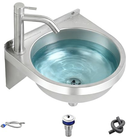 Generisch Lavabo – Fregadero de 12 Pulgadas | Acero Inoxidable 304 – Combinación de Grifo | Lavabo de un Agujero para baño, Cocina, hogar, cafetería, Hotel, lavandería, Inodoro, Lavado de Manos