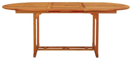 pokgdf Ausziehbarer Terrassentisch aus Massivholz, wetterfester Gartentisch aus Holz mit Schirmloch aus Eukalyptusholz, ausziehbarer Tisch für Garten und Terrasse