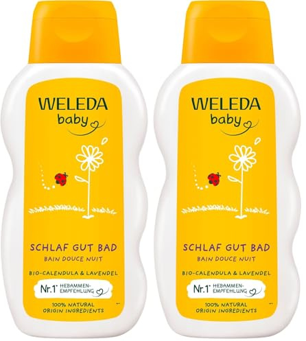 WELEDA Bio Baby Calendula Schlaf Gut Bad – Naturkosmetik Pflegebad mit Mandelöl, Sesamöl & Lavendelöl zur abendlichen Entspannung für Babys - Natürlicher Badezusatz für Babys & Kinder (vegan, 200ml)
