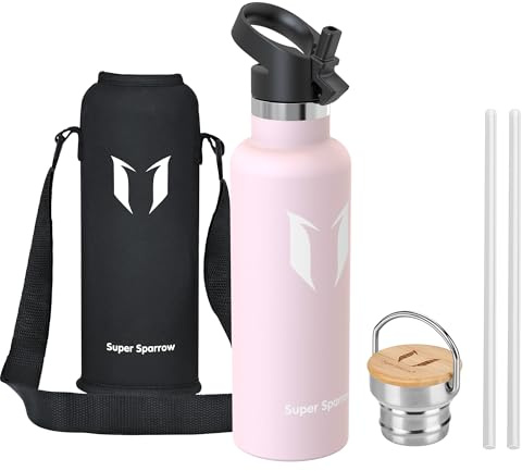 Super Sparrow Borraccia Termica 750ml - Bottiglia Termica Senza Perdite - Senza BPA Borracce Bambini - Per Scuola, Sport, Campeggio, Palestra, Ciclismo - Con 2 Tappi