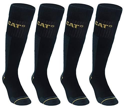 Caterpillar 4 Pares Calcetines Trabajo Largos, Algodón (Negro, 39-42)