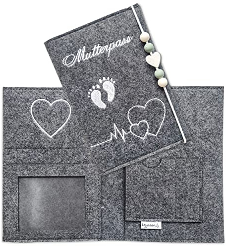 Lezzanna - Mutterpasshülle aus Filz - Mutterpass Tasche - Dokumententasche - in 4 Farben - viele Fächer für Ultraschallbilder und vieles mehr - Geschenk für Schwangere - Organizer