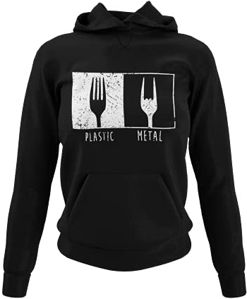knut Fashion & Streetwear Heavy Metal Damen Pullover Pommesgabel - Rockiger Kapuzenpullover Hoodie Frauen Mädchen Sweatshirt Horns Horn Grunge Clothes Regular Fit Baumwolle Schwarz S-3XL
