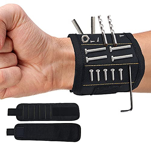 Magnetiska armband verktyg, ZoneYan magnetarmband hantverkare, magnetiskt armband, magnetarmband med 15 kraftfulla magneter, magnetarmband för män, för skruvar/borrar/naglar