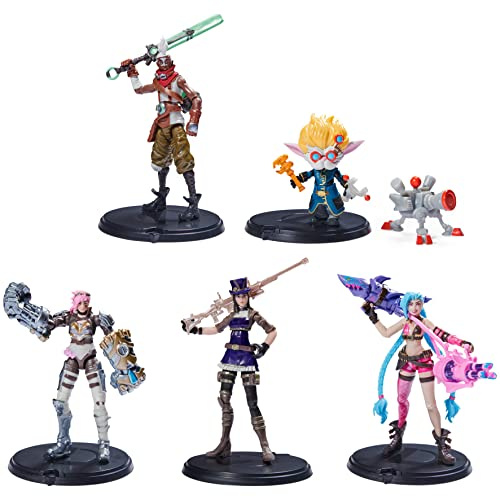 League of Legends - 10cm Actionfiguren 5er Pack (Vi, Caitlyn, Ekko, Heimerdinger und exklusiver Jinx) jeweils mit Accessoires und Ausstellungssockel