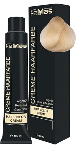 FemMas Haarfarbe Platinblond Gold 11.3 I Creme Haarfarbe mit Arganöl, Keratin & Ceramiden I Als dauerhafte Haarfärbung oder Tönung für strahlende, haltbare Farbergebnisse I 100 ml