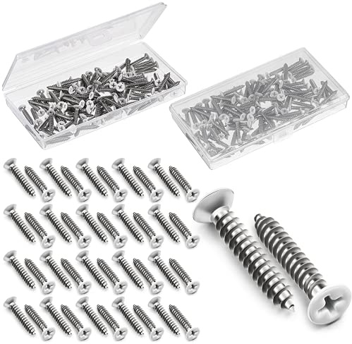 100 Stücke #8 Weiße Schrauben Wand Platte Schrauben Lackiert Antik Weiß Beschichtet Edelstahl Flachkopf Selbstschneidende Schraube für Abdeckungen Ersatz Steckdose Platte (32 x 1 Zoll)
