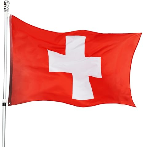 Switzerland Flag Fancy Dress Decoration x2- Swiss Large Flag with Grommets Approx 5 Ft x 3 Ft - Football, Rugby - Sporting Events, Street Parties, Festivals and Celebrations