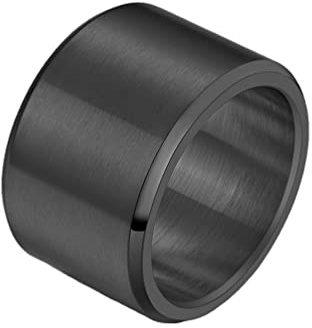 HIJONES Herren Edelstahl 15mm breit schlicht Statement Ehering Big Ring Matt gebürstetes Finish Hip Hop