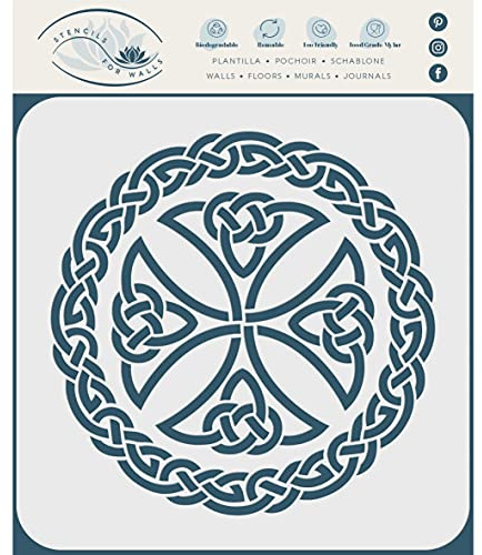 Schablone mit keltischem Kreuz, 25,4 x 25,4 cm (L) – Irische Kelten, Wikingerkreuz, Ornament, Knotenmuster, gewebt, ethnisch, geflochten, Schutzknoten, Schablonen für Malvorlage