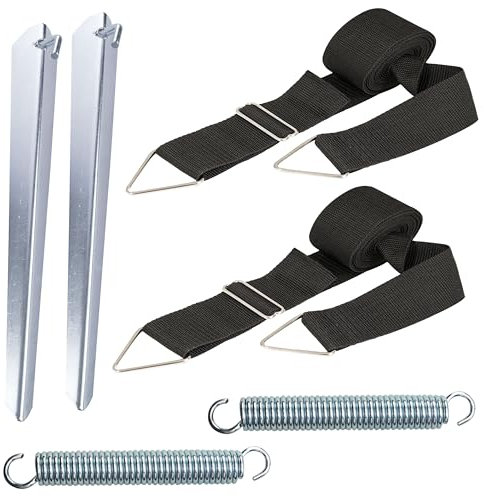 Sturmband Set Spanngurte 2x3,5 m mit Spannfeder Heringe Sturmset Sturmsicherung Vorzelt Zelt Zubehör Camping Tie Down Erdanker Sturmverspannung
