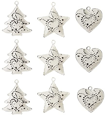 Generic 9 Pieces Metal Star, Tree, Heart Hanging Wall Decor for House, Iron Vintage Wall Arts and Crafts, Christmas Indoor Outdoor Decorations (White, 2.53 Inch)